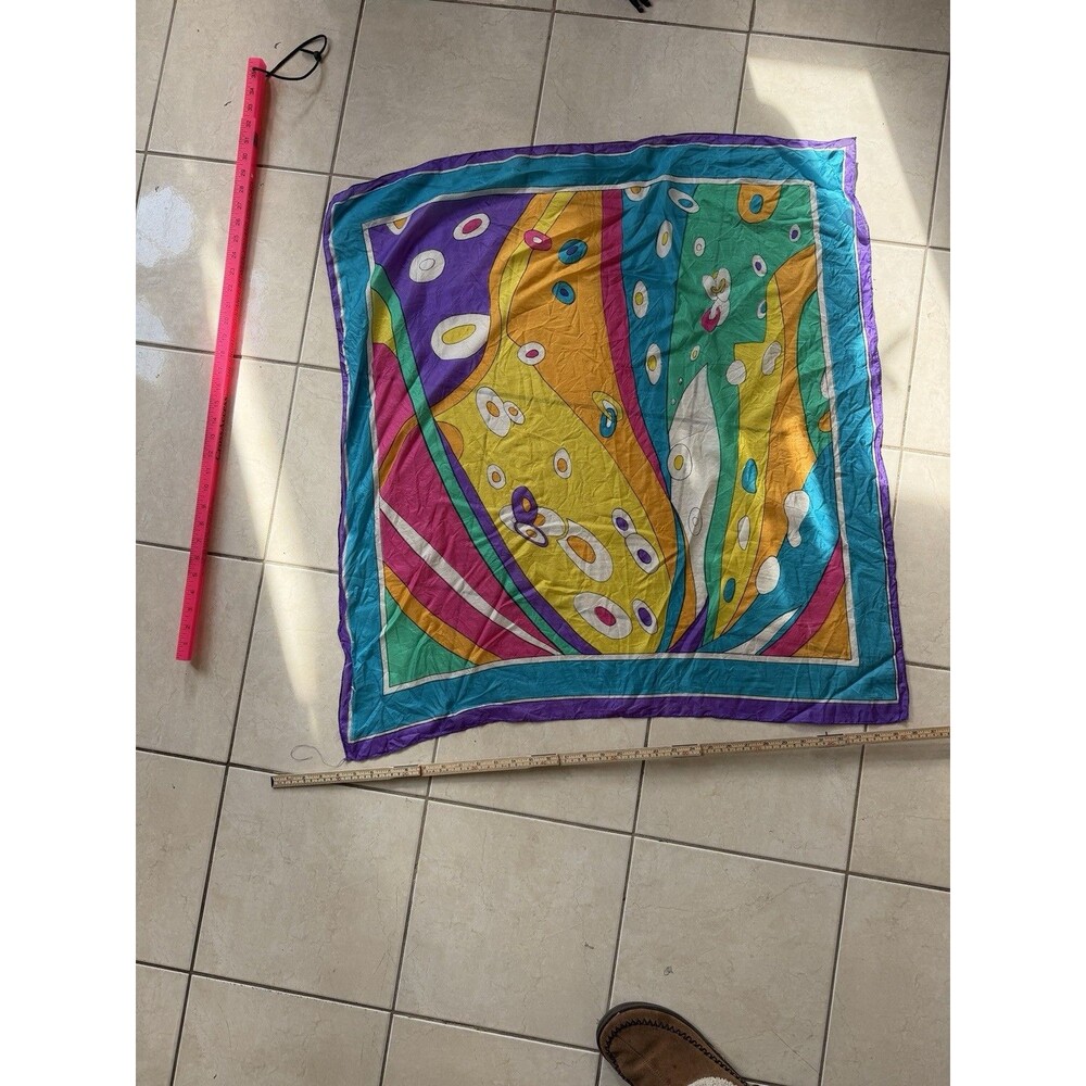 Vibrant Geometric Print Silk Scarf Square Abstract Bold Colors
